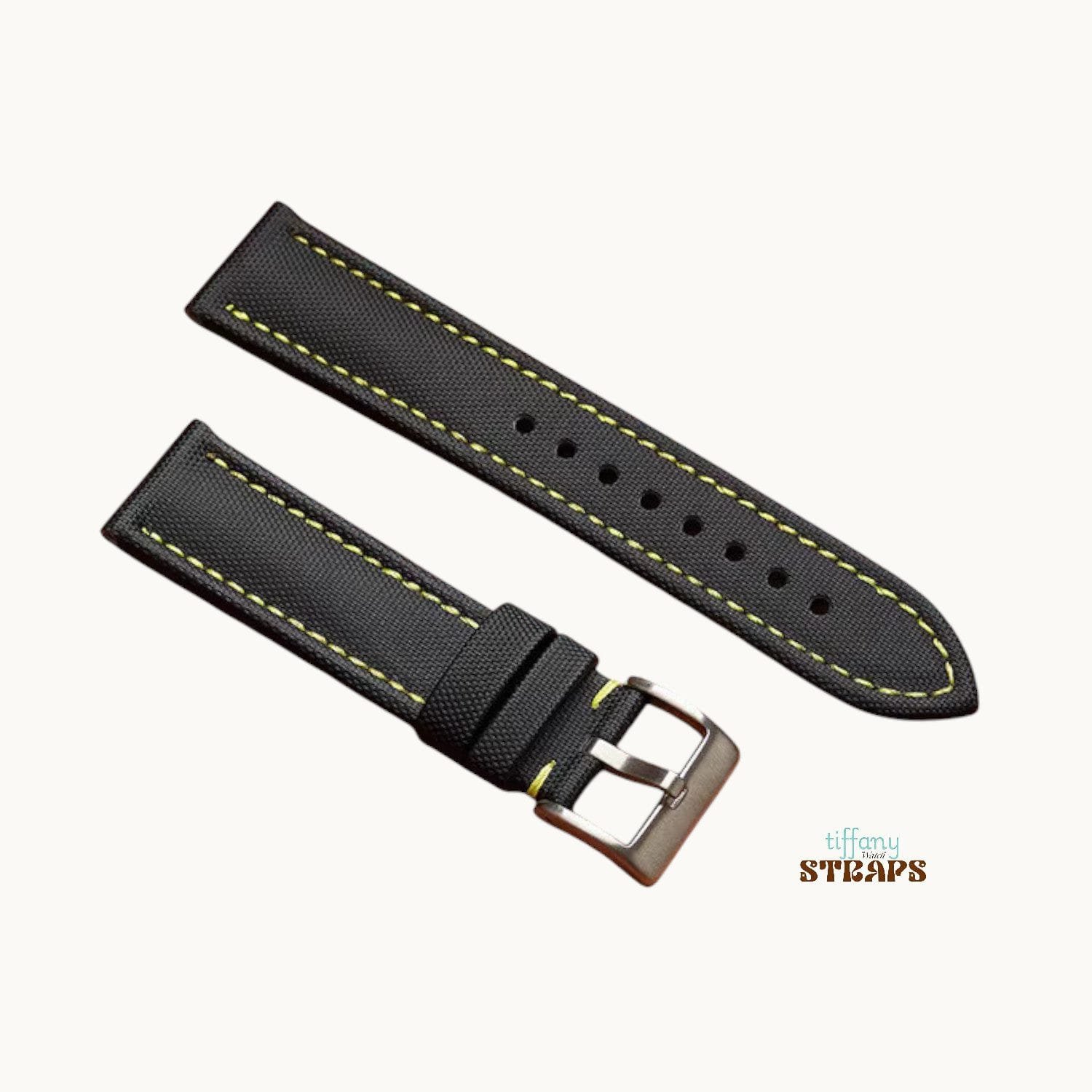 Black with Yellow Stitch Sailcloth Strap