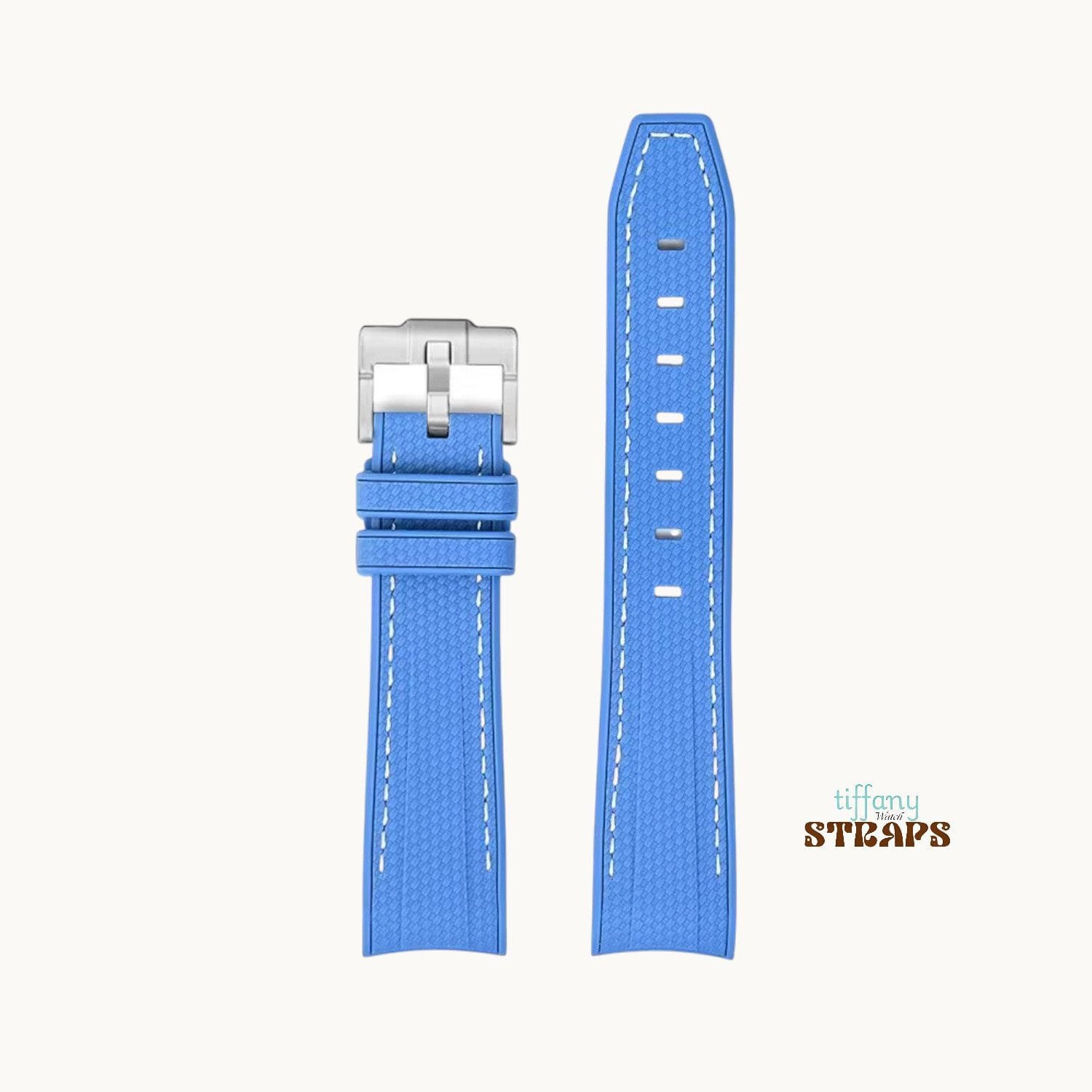 Curved Omega Textured Strap Blue with White Stitch