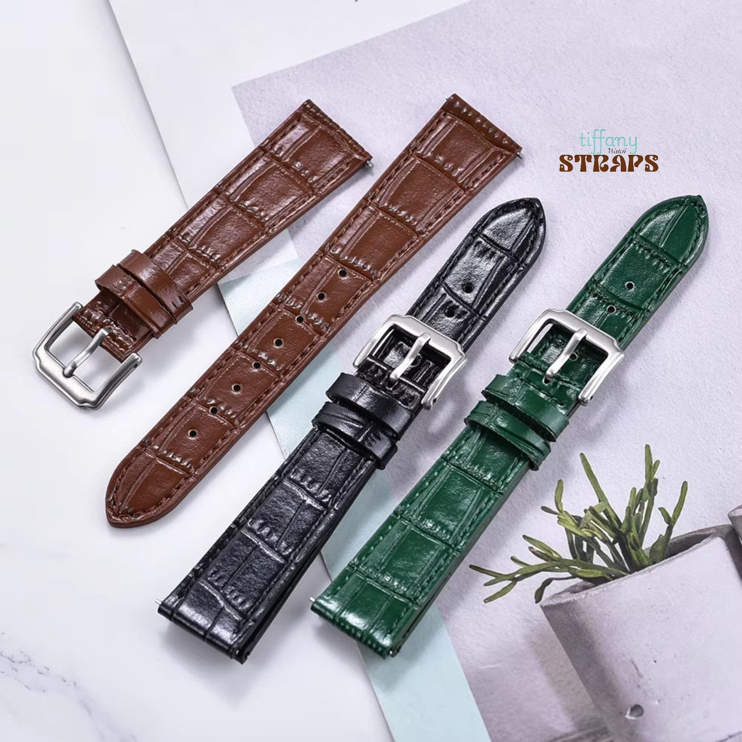 Alligator Emboss Slim Leather Strap