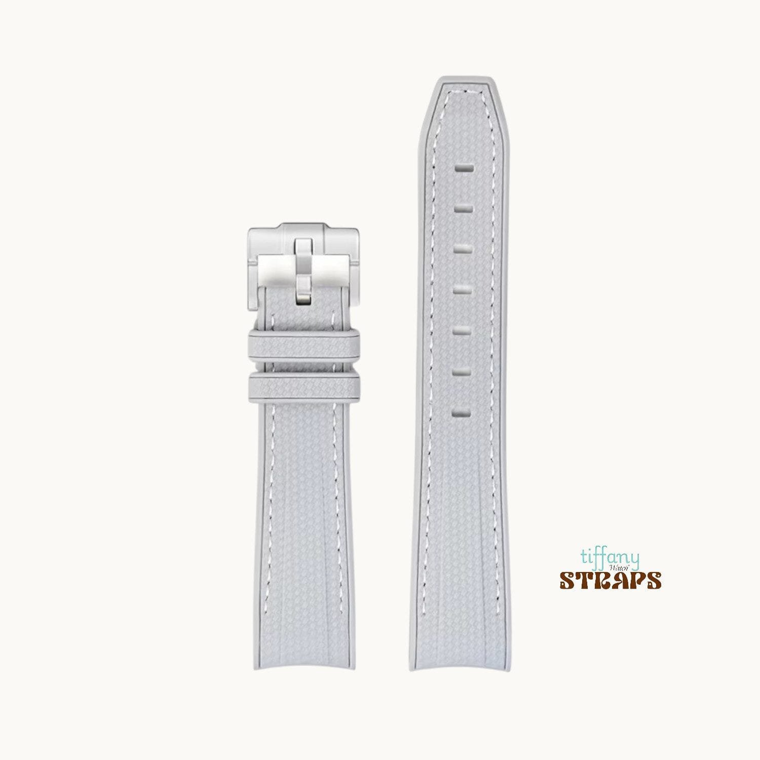 Curved Omega Textured Strap Grey with White Stitch
