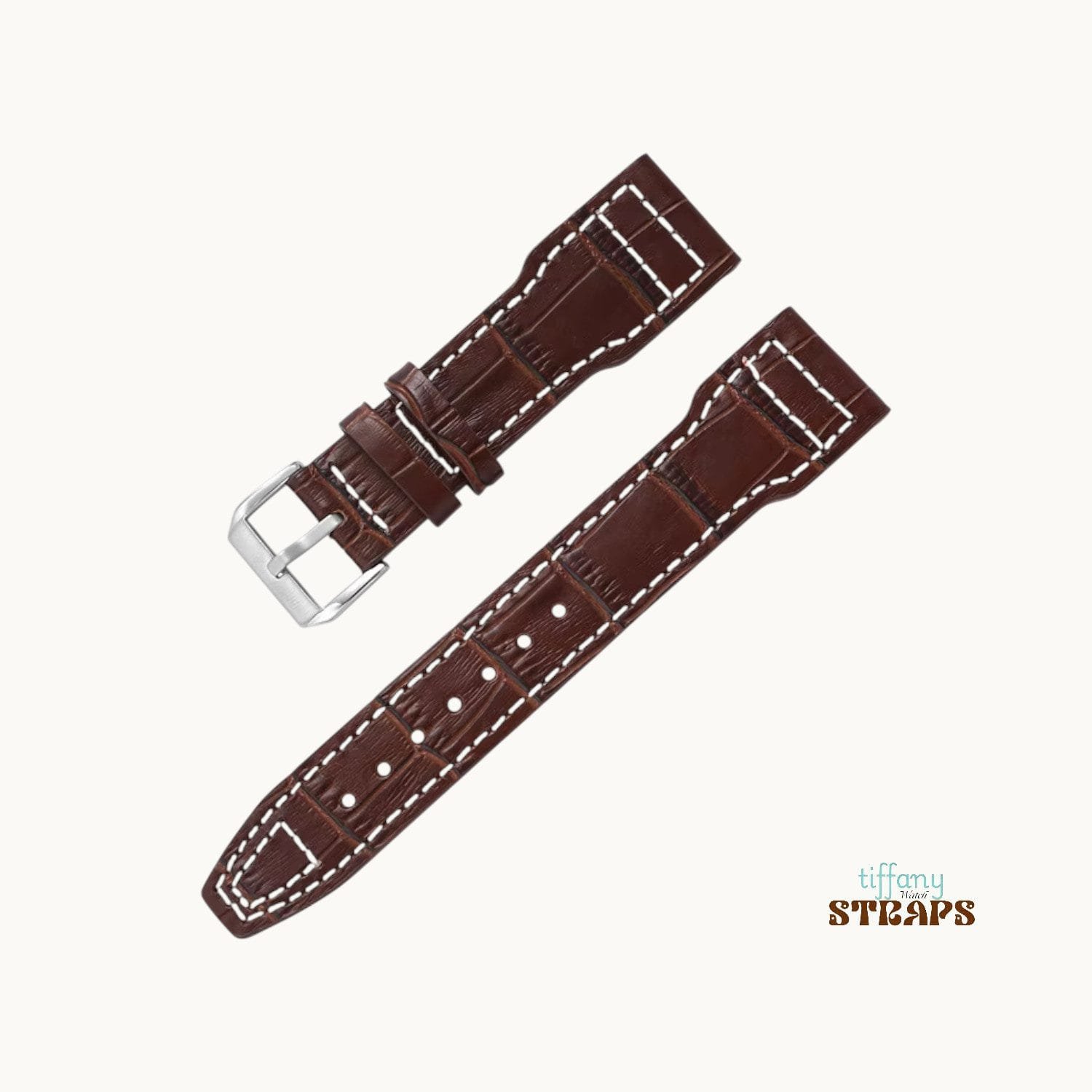 Pilot Strap Brown Bamboo White Stitch