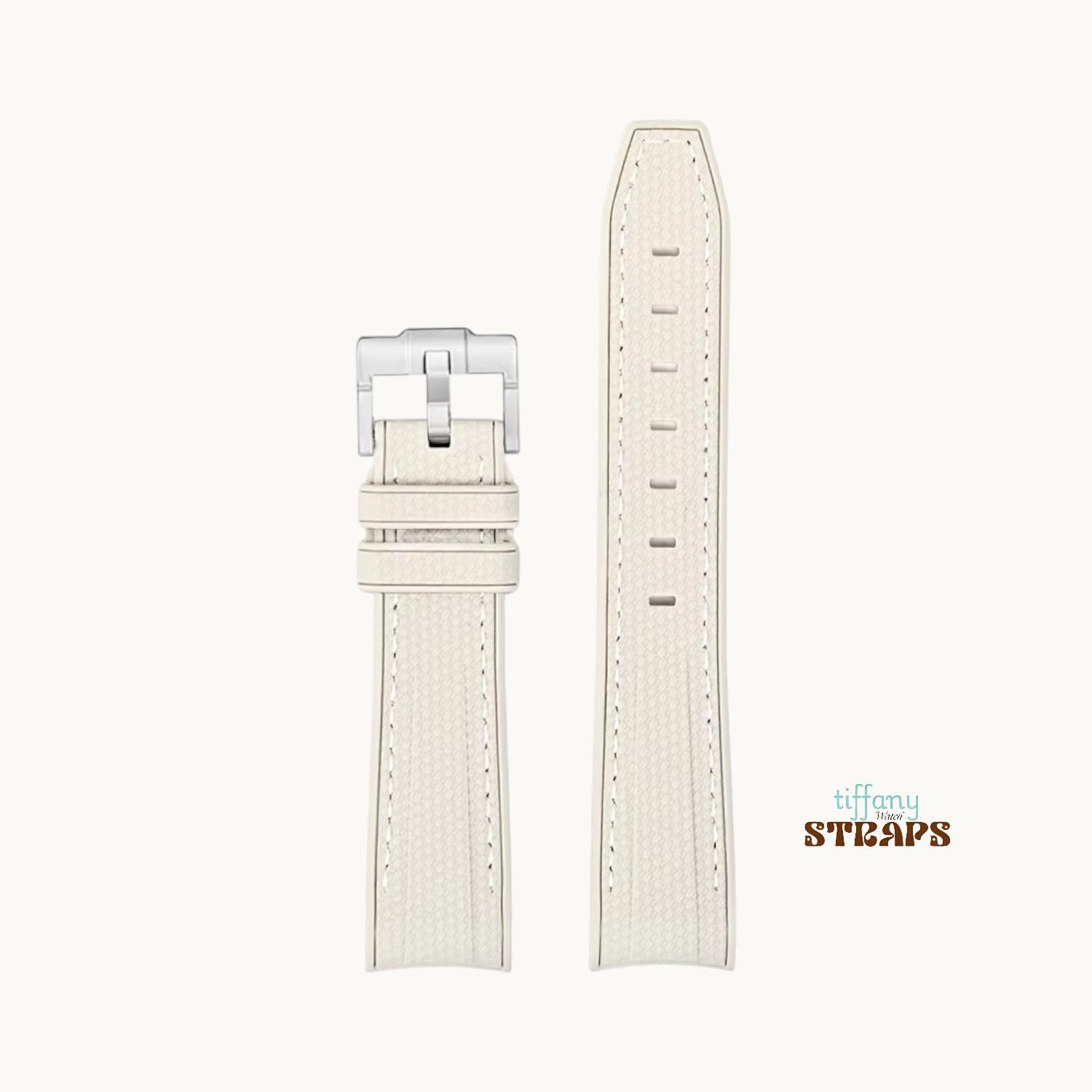 Curved Omega Textured Strap Light Beige with White Stitch